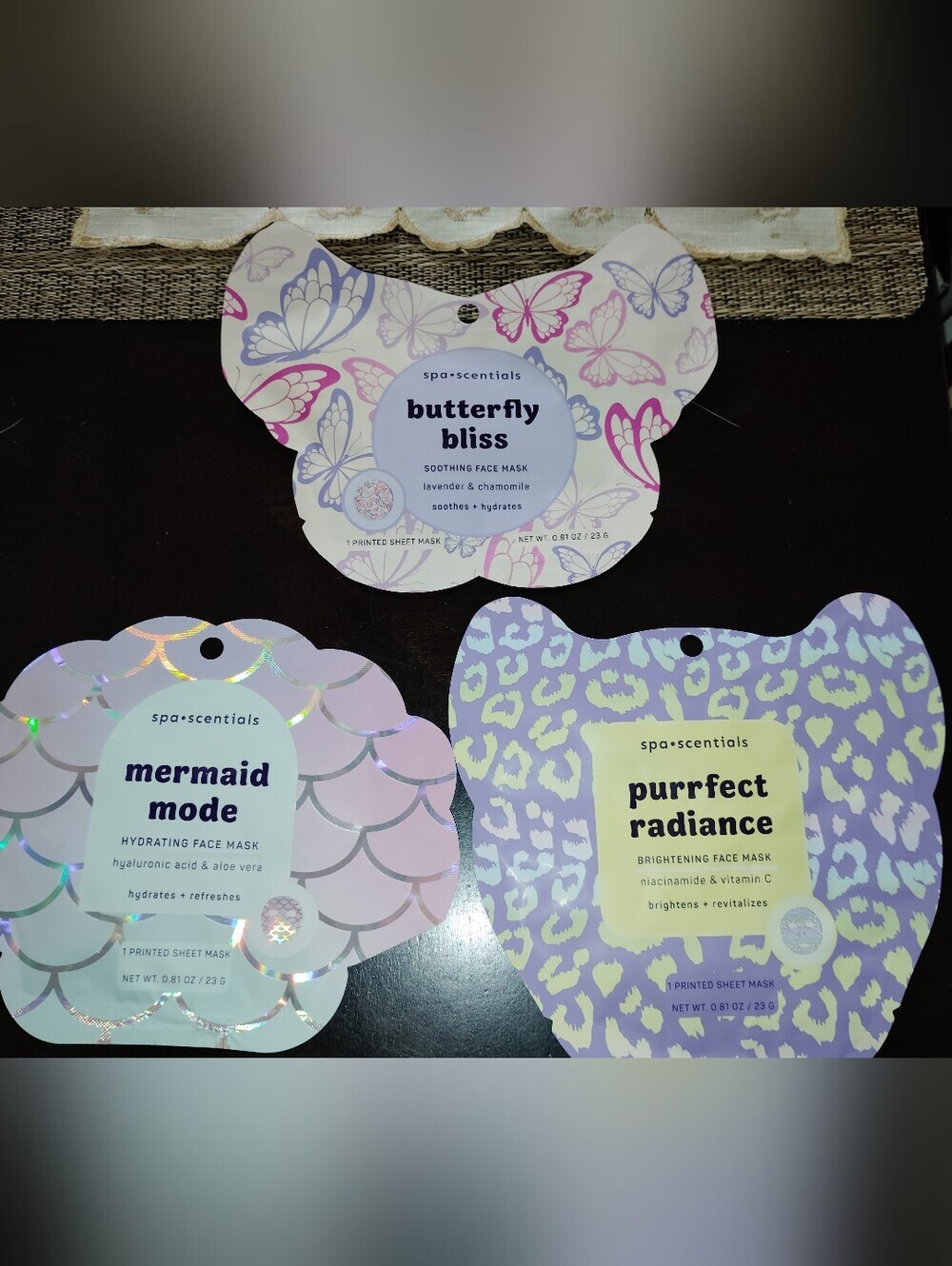 Women's face masks. Fun Face Masks Printed Set Of Three Mermaid Leopard Butterfl